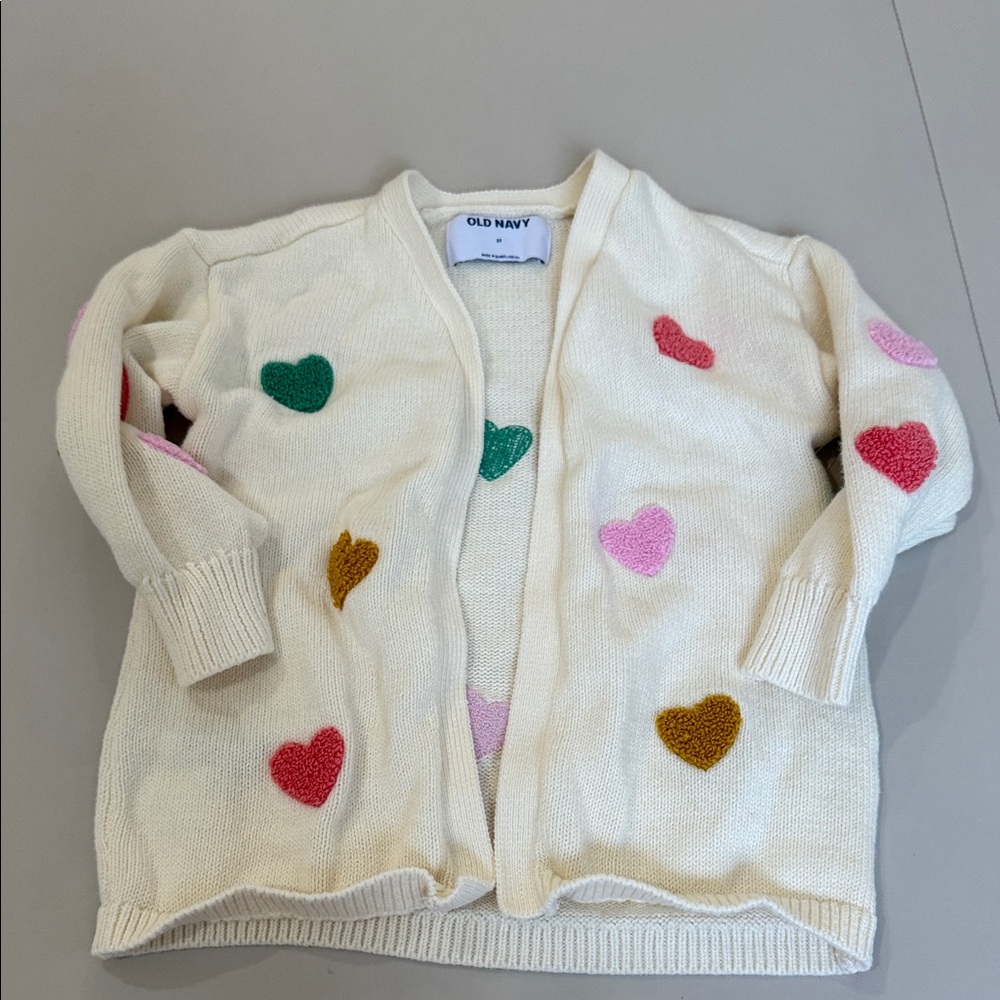 Old Navy Cream Cardigan with Colorful Heart Patches - Kids